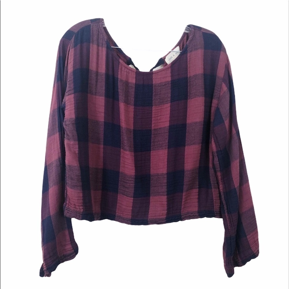 cloth & stone Red and Navy Gingham Crop Shirt